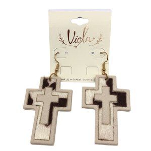 Viola Arabelle Cow & Ivory‎ Faux Leather Cross Earrings